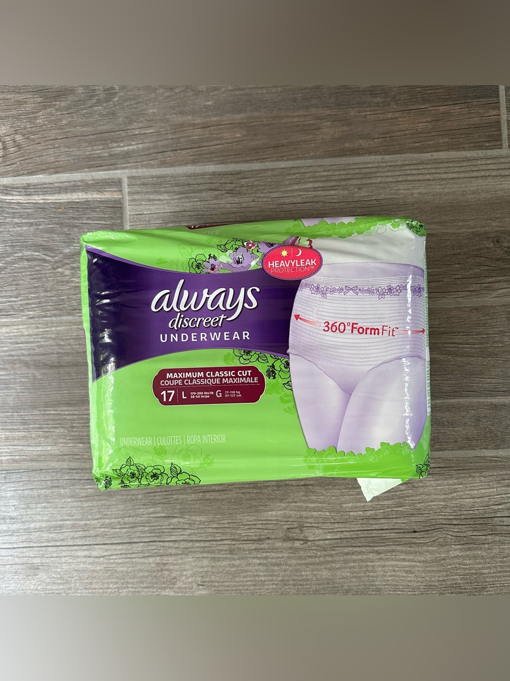 Always Discreet Maximum Classic Cut Incontinence Underwear Large 17 Count
